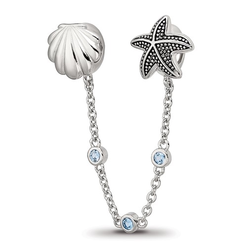 Sterling Silver Reflections Rhodium-plated Security Chain Sea CZ Bead, 3"