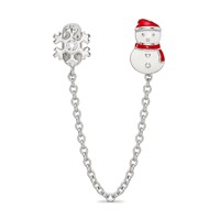Reflections Sterling Silver Rhodium-plated Security Chain Snowman & Flake CZ Bead - 3in view 5