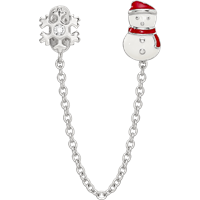 Reflections Sterling Silver Rhodium-plated Security Chain Snowman & Flake CZ Bead - 3in view 3