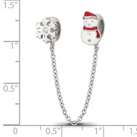Reflections Sterling Silver Rhodium-plated Security Chain Snowman & Flake CZ Bead - 3in view 4