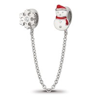 Reflections Sterling Silver Rhodium-plated Security Chain Snowman & Flake CZ Bead - 3in view 1