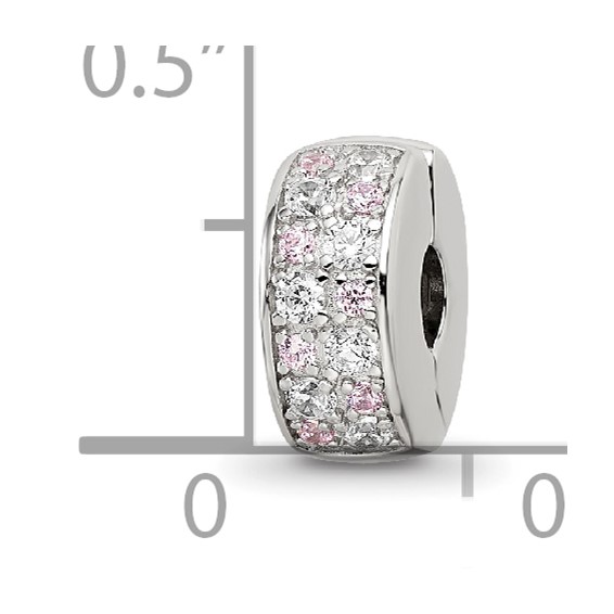 Sterling Silver Reflections Rhodium-plated White & Pink CZ Hinged Bead