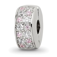 Sterling Silver Reflections Rhodium-plated White & Pink CZ Hinged Bead view 1