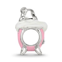 Sterling Silver Reflections Rh-plated Pink Enamel & CZ Pig in Bathtub Bead view 2