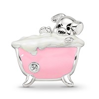 Sterling Silver Reflections Rh-plated Pink Enamel & CZ Pig in Bathtub Bead view 4