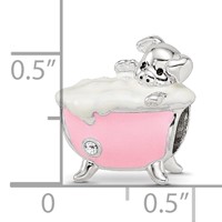 Sterling Silver Reflections Rh-plated Pink Enamel & CZ Pig in Bathtub Bead view 3