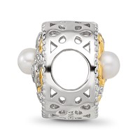 Sterling Silver Reflections Rh-plate Gold-tone Fwc Pearl & CZ Tree Bead view 2