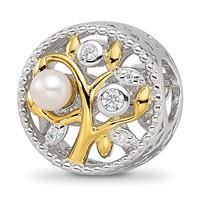Sterling Silver Reflections Rh-plate Gold-tone Fwc Pearl & CZ Tree Bead view 1