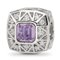 Sterling Silver Reflections Rh-plated Purple & CZs Cut Out Square Bead view 1