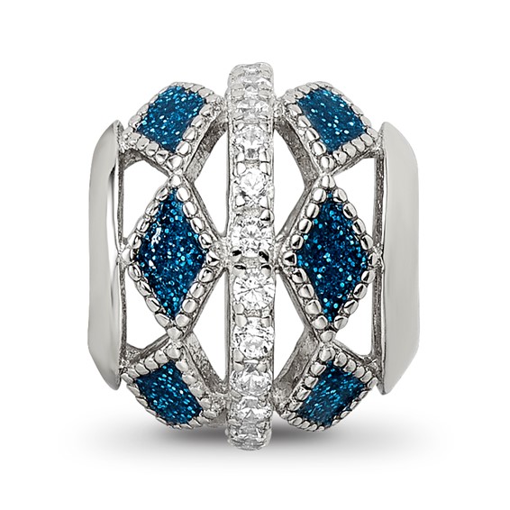 Sterling Silver Reflections Rh-plated Blue Accent & CZ Circle Bead