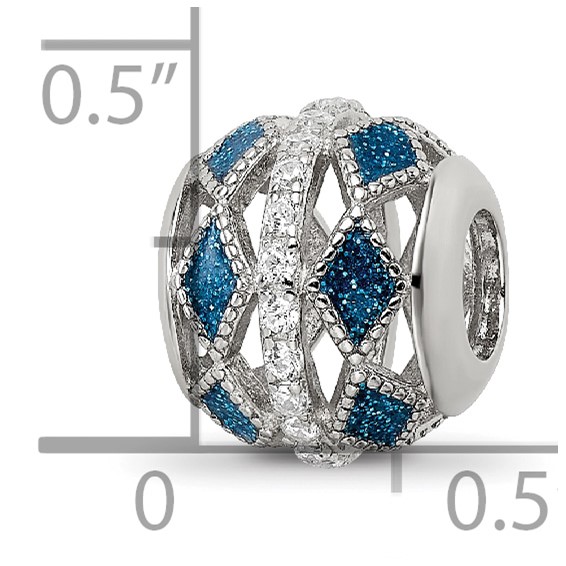 Sterling Silver Reflections Rh-plated Blue Accent & CZ Circle Bead