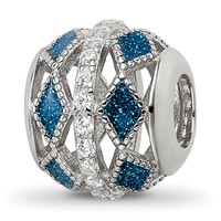 Sterling Silver Reflections Rh-plated Blue Accent & CZ Circle Bead view 1