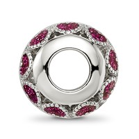 Sterling Silver Reflections Rh-plated Pink Enamel Hearts & CZ Circle Bead view 2