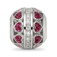 Sterling Silver Reflections Rh-plated Pink Enamel Hearts & CZ Circle Bead view 4