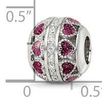 Sterling Silver Reflections Rh-plated Pink Enamel Hearts & CZ Circle Bead view 3