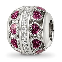 Sterling Silver Reflections Rh-plated Pink Enamel Hearts & CZ Circle Bead view 1