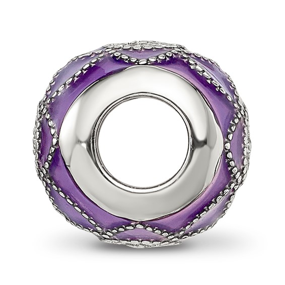 Sterling Silver Reflections Rh-plated CZs Purple Enameled Bead