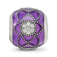 Sterling Silver Reflections Rh-plated CZs Purple Enameled Bead view 3