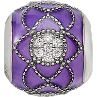 Sterling Silver Reflections Rh-plated CZs Purple Enameled Bead view 4