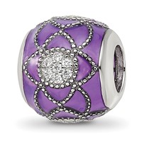 Sterling Silver Reflections Rh-plated CZs Purple Enameled Bead view 1