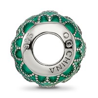 Sterling Silver Reflections Rh-plated CZs Green Enameled Bead view 2