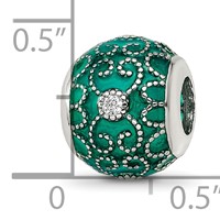 Sterling Silver Reflections Rh-plated CZs Green Enameled Bead view 3