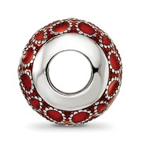 Sterling Silver Reflections Rh-plated CZs Orange Enameled Bead view 2