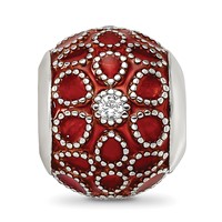 Sterling Silver Reflections Rh-plated CZs Orange Enameled Bead view 3
