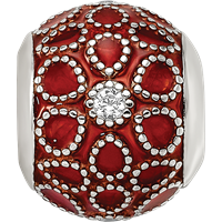 Sterling Silver Reflections Rh-plated CZs Orange Enameled Bead view 4