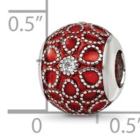 Sterling Silver Reflections Rh-plated CZs Orange Enameled Bead view 5