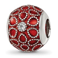 Sterling Silver Reflections Rh-plated CZs Orange Enameled Bead view 1