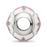 Sterling Silver Reflections Rh-plated CZ White & Pink Enamel Flowers Bead view 2