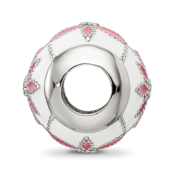 Sterling Silver Reflections Rh-plated CZ White & Pink Enamel Flowers Bead