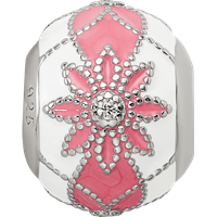 Sterling Silver Reflections Rh-plated CZ White & Pink Enamel Flowers Bead view 4