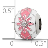 Sterling Silver Reflections Rh-plated CZ White & Pink Enamel Flowers Bead view 5