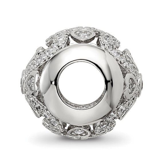 Sterling Silver Reflections Rhodium-plated CZ with Hearts Bead