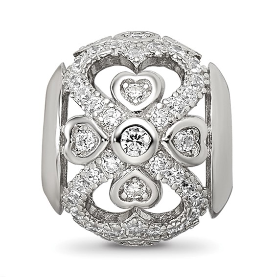 Sterling Silver Reflections Rhodium-plated CZ with Hearts Bead