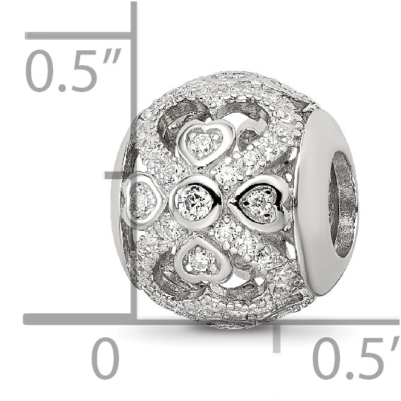 Sterling Silver Reflections Rhodium-plated CZ with Hearts Bead