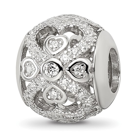 Sterling Silver Reflections Rhodium-plated CZ with Hearts Bead