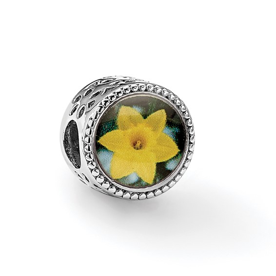 Sterling Silver Reflections Rhodium-plated March Flower Bead