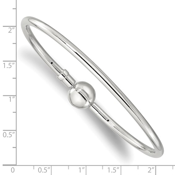 Sterling Silver Reflections Rhodium-plated Bangle with a Circle Clasp Bead