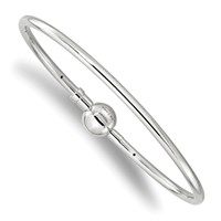 Sterling Silver Reflections Rhodium-plated Bangle with a Circle Clasp Bead view 1
