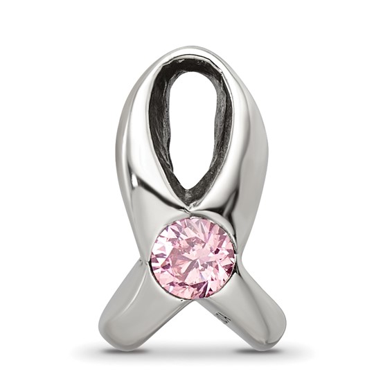 Sterling Silver Reflections Silver Ribbon with Pink CZ Bead