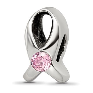 Sterling Silver Reflections Silver Ribbon with Pink CZ Bead