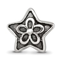 Sterling Silver Reflections Antiqued Star with Flower Kids Bead view 5