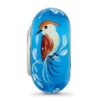 Sterling Silver Reflections Hand Painted Bird, Blue Glass Bead view 3
