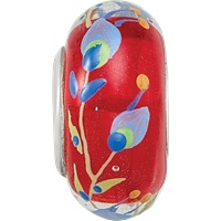 Sterling Silver Reflections Hand Painted Feathers, Clear & Red Glass Bead view 3