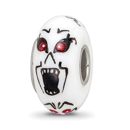 Sterling Silver Reflections Hand Painted Ghouls, White Glass Bead