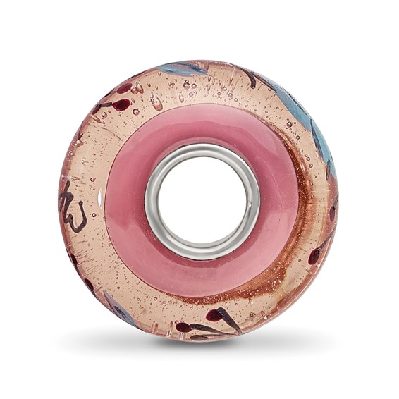 Sterling Silver Reflections Hand Painted Bird, Clear & Rose Glass Bead