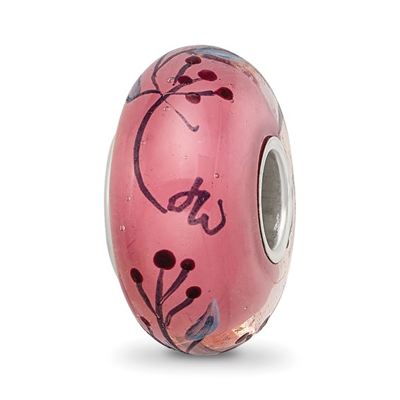 Sterling Silver Reflections Hand Painted Bird, Clear & Rose Glass Bead